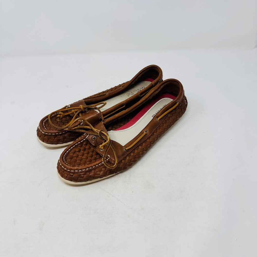 Sperry Brown Woven Leather Top-Sider Boat Shoes Size 10 Loafers Nautical Preppy